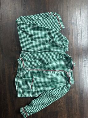 Sweet Dreams Green and White Gingham Pajama Set with Red Trim(button missing b44